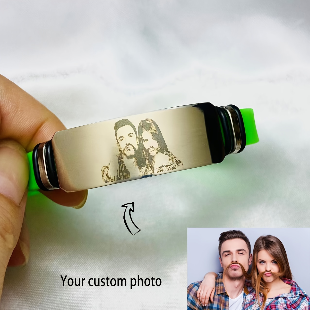 

[customized Products] Men's And Women's Soft Silicone Material Hypoallergenic Picture Photo Customized Bracelet Minimalist Black Sketch Style