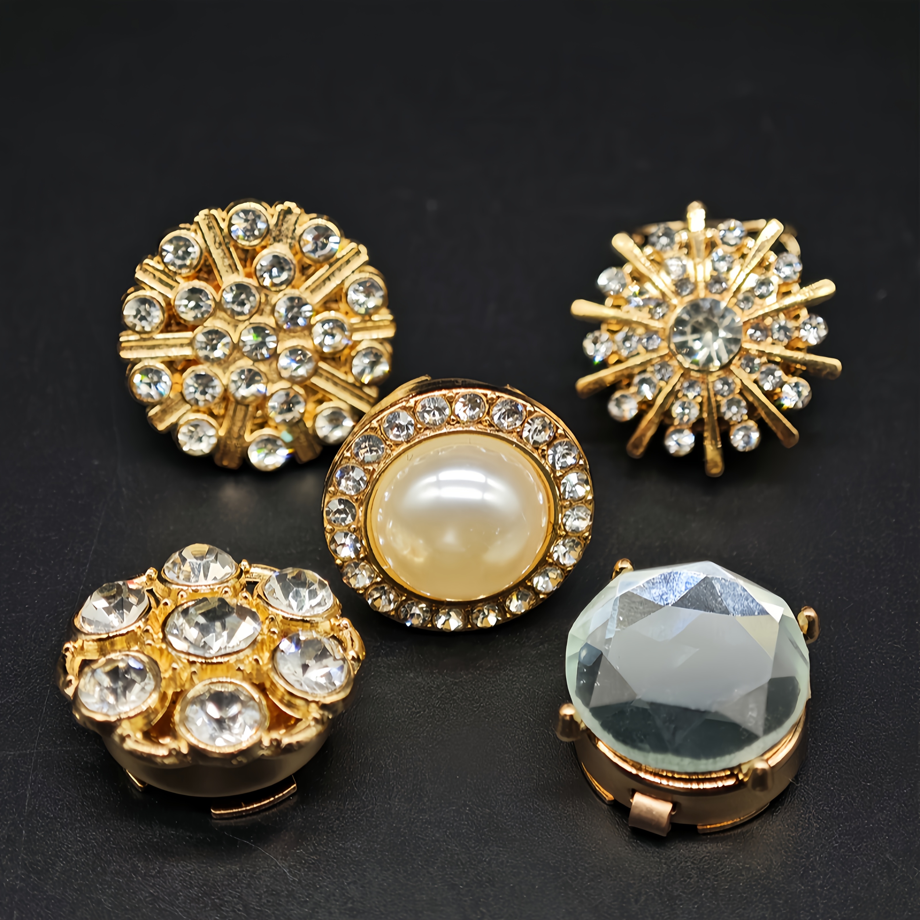 TEMU 5pcs Elegant Rhinestone-embellished Button Cufflinks Set - Alloy, No Sewing Required, Shirt Collars And Sleeves, , Button Cufflinks For Shirts