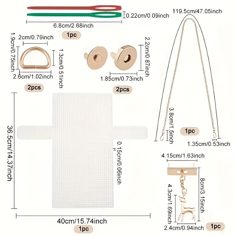 E-shop DIY Häkel--Set mit Hellgoldener Legierungskarabiner, Umhängekette und Kunststoff-Mesh-Leinwandbögen - Komplettes Set für die Herstellung von