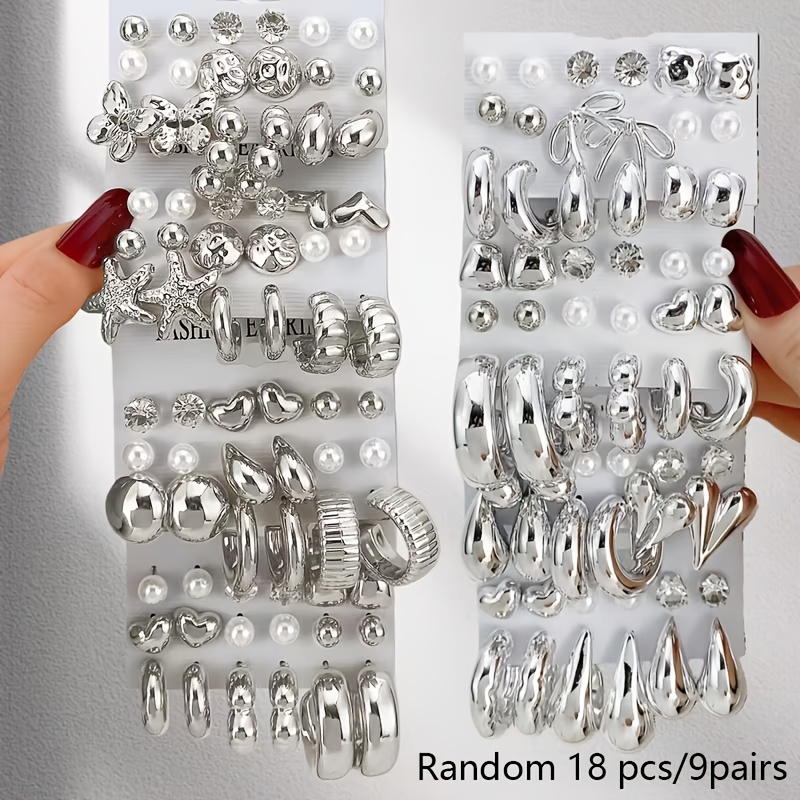 TEMU Auriculares de declaración de diseño elegante y lujoso para mujer, aleatorios de 10/18/28/46/64/72 piezas, con y perlas artificiales de , juego