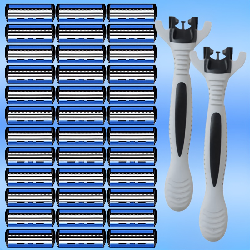 Image of Men's Safety Razor Six-blade Shaver, A Set Includes 2 Handles And 36 Replacement , Ideal For Daily Shaving, Hair Trimming, And Body Hair Removal
