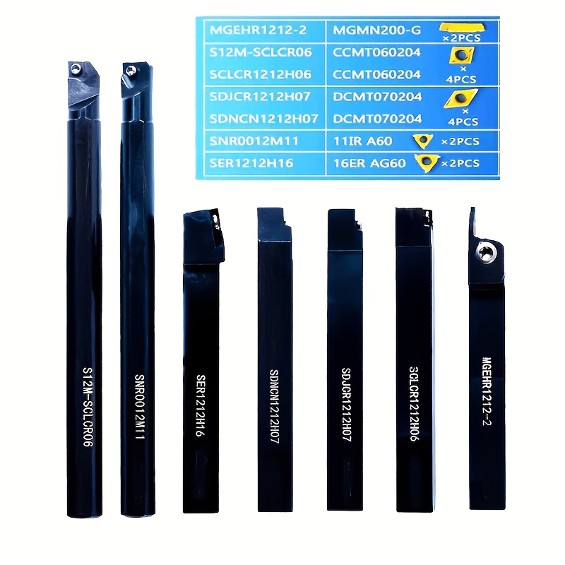 TEMU Kit Utensile da Tornio Indexabile Hunricho 21 Pezzi, Codolo da 1/2'' 12mm, Set di 7 Portautensili per Tornio a Metallo con 14 Punte in per