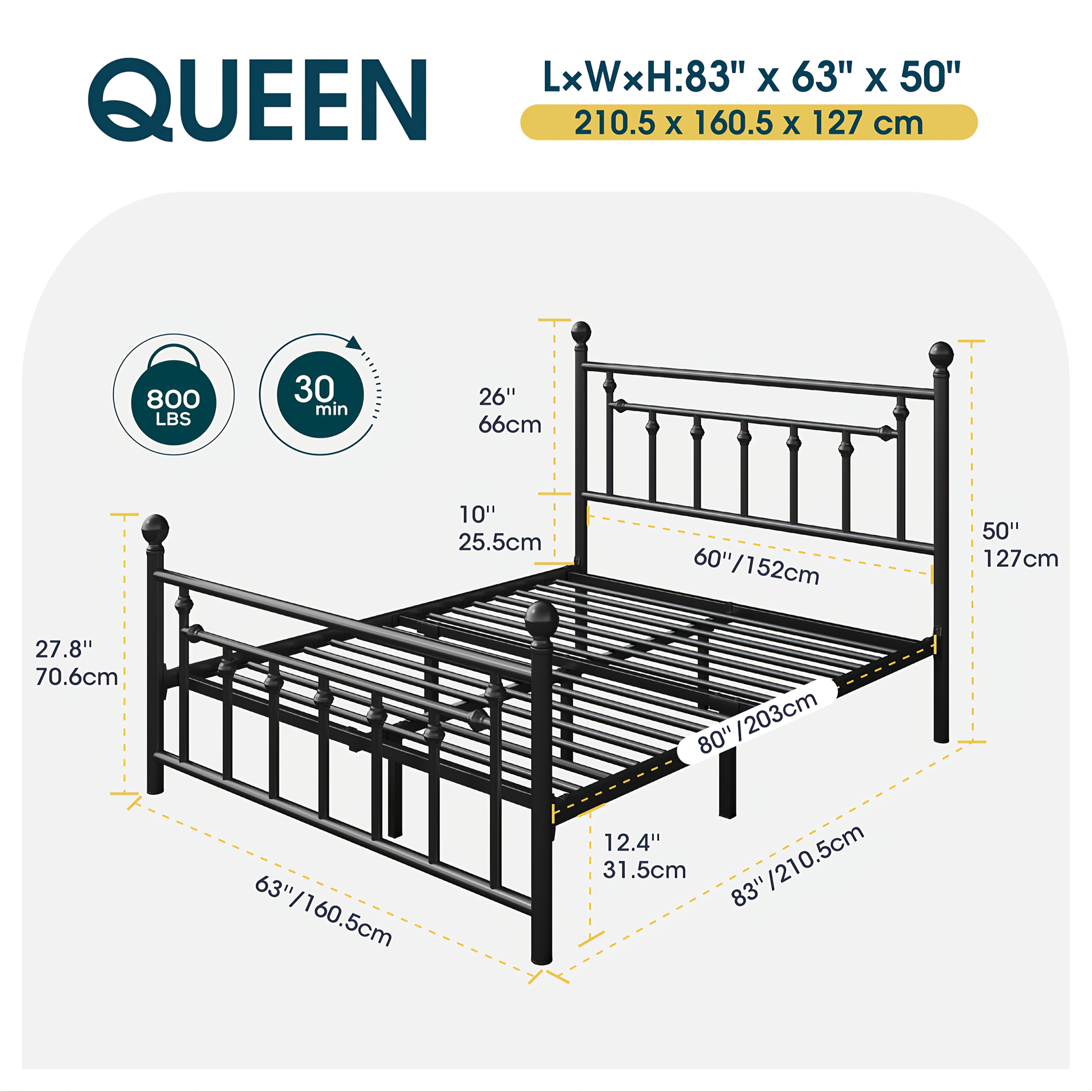 TEMU Weeway Modern Metal Platform Bed Frame, -art Headboard And Footboard, Under Bed Storage Space, Spring Needed, , Full/queen Size, For House To Live In, For Bedroom/guestroom, Free Shipping