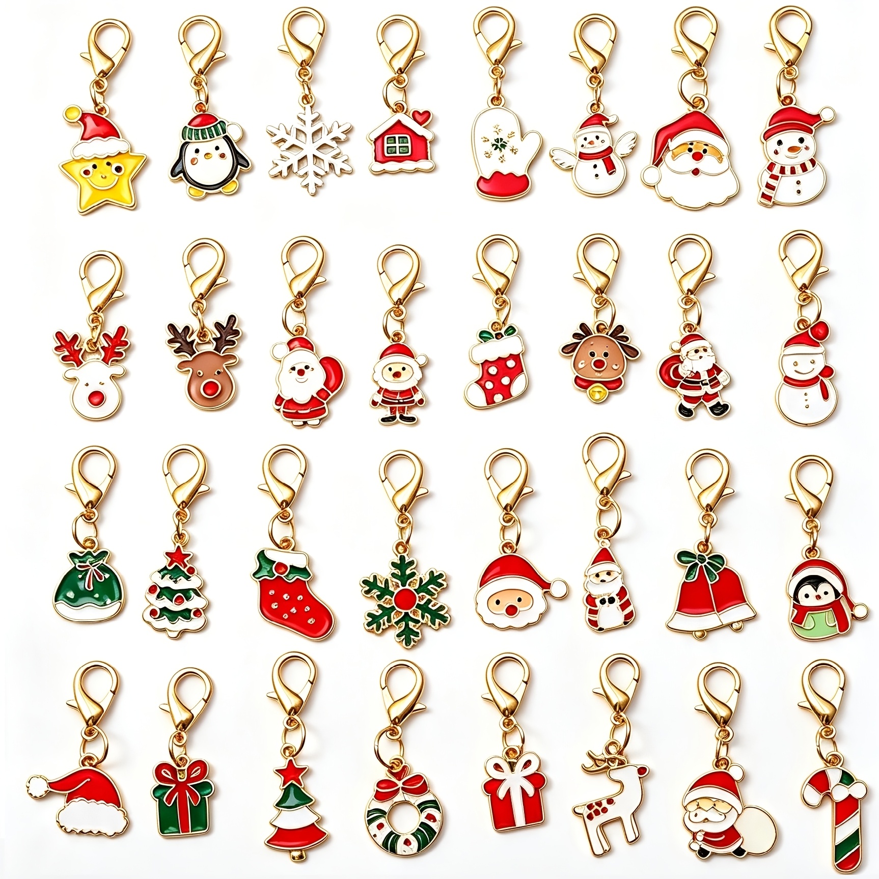 TEMU 32pcs Themed Christmas Keychain Set With Non-repeating Styles: Santa Claus, Christmas Tree, Reindeer, Snowflake. Bag Decorations, Accessories,
