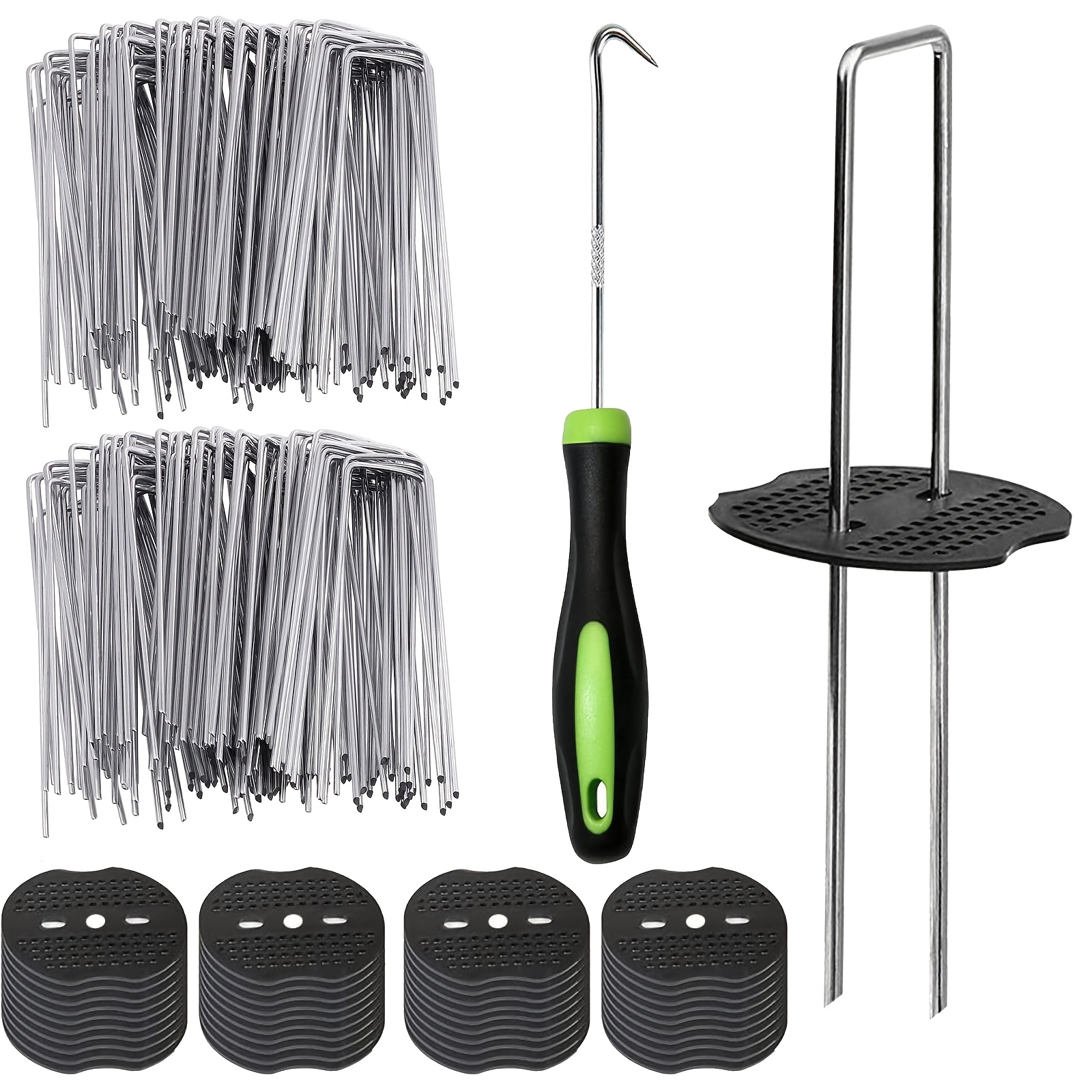 

1set/101pcs Set, U-shaped Fixing Stakes, 50 U-shaped Fixing + 50 Washers ( 1 ), 6 U-shaped Galvanized , Duty Stakes, Tool For Fixing , Fabrics