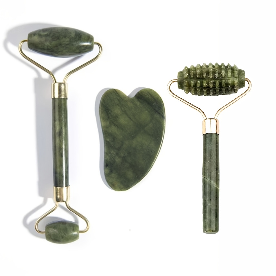 Strumenti per massaggio in giada: Rullo in giada a doppia estremità, Rullo in giada testurizzato