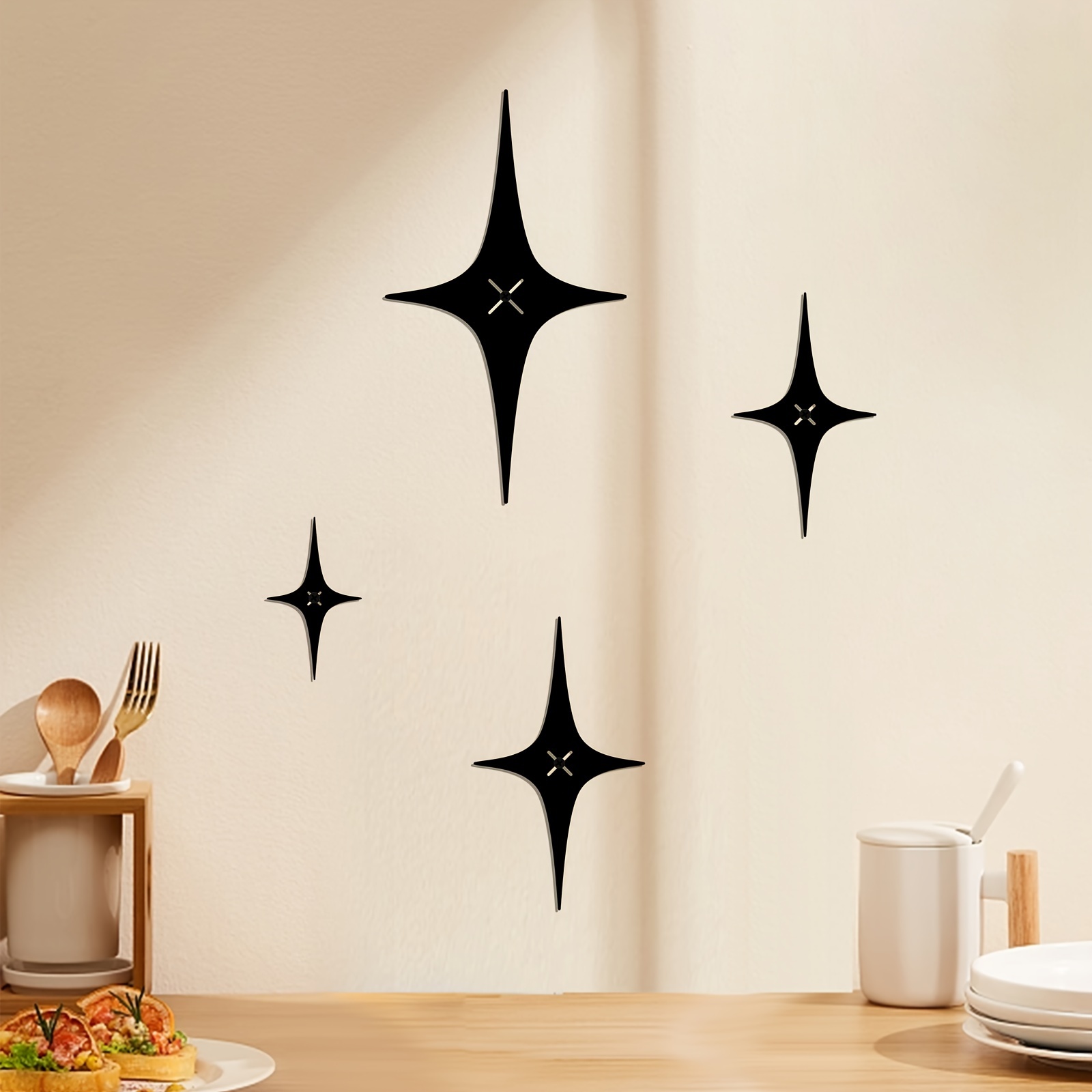 

4pcs Cast Iron Starburst Wall Art Set - Modern Mid-century Elegance, Easy Install Metal Decor For Home & Office, Perfect For Independence Day