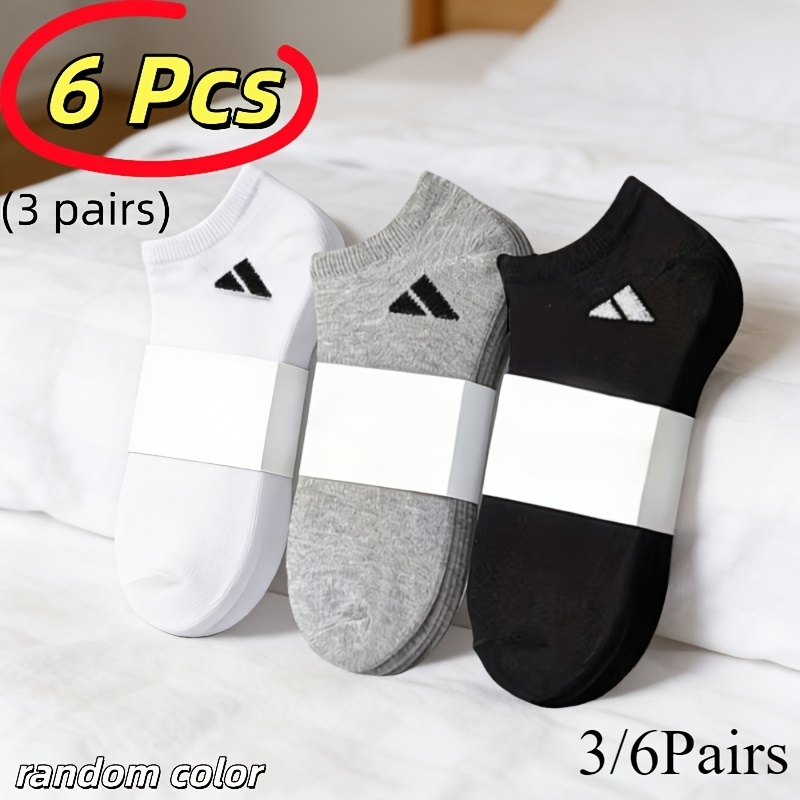 random 6pcs 12pcs 3 pairs 6 pairs unisex sports casual invisible socks easy all match solid   short socks black white gray moisture wicking breathable fabric suitable for daily casual basketball hiking sports casual Product details 1