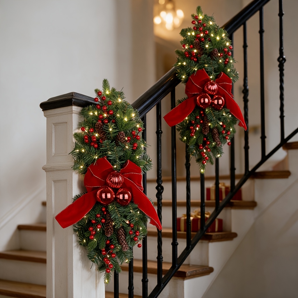 2 packs pre lit artificial christmas     christmas door hanger with red plush bow   clusters pine cones red ball ornaments lighted xmas wall hanging decor for indoor outdoor holiday