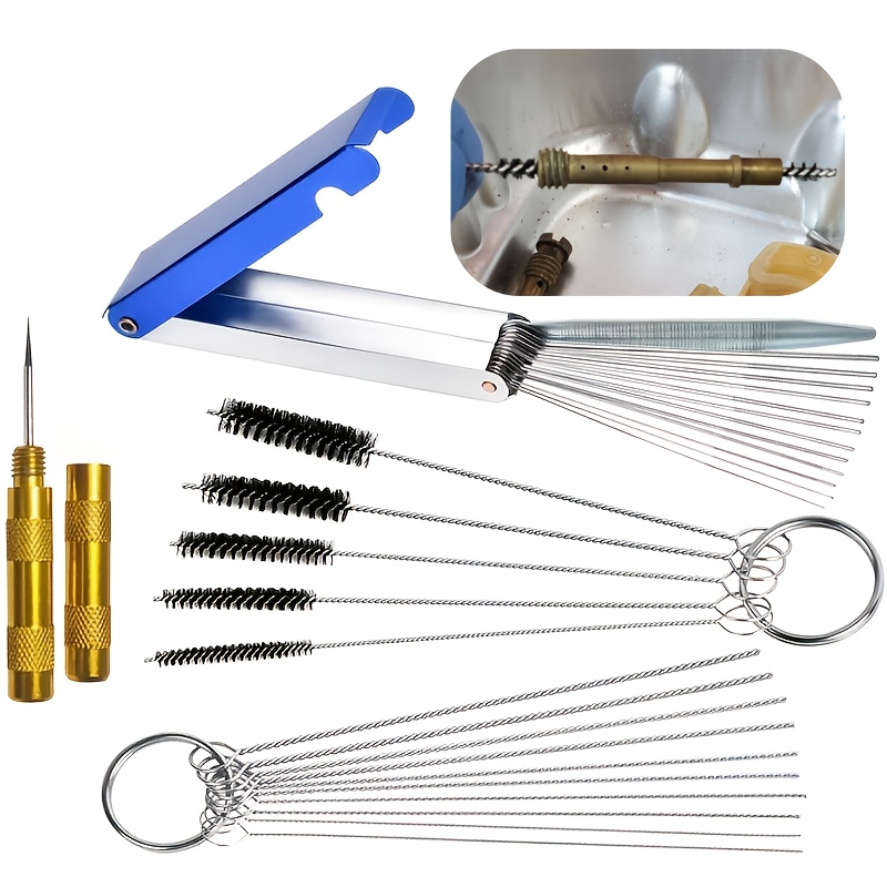 TEMU Carburetor Cleaning Kit, Carbon Dirt Jet Remove Cleaner, 13 Cleaning Wires Set   10 Cleaning Needles   5 Nylon Brushes   1 Sharp Pick Tool Kit