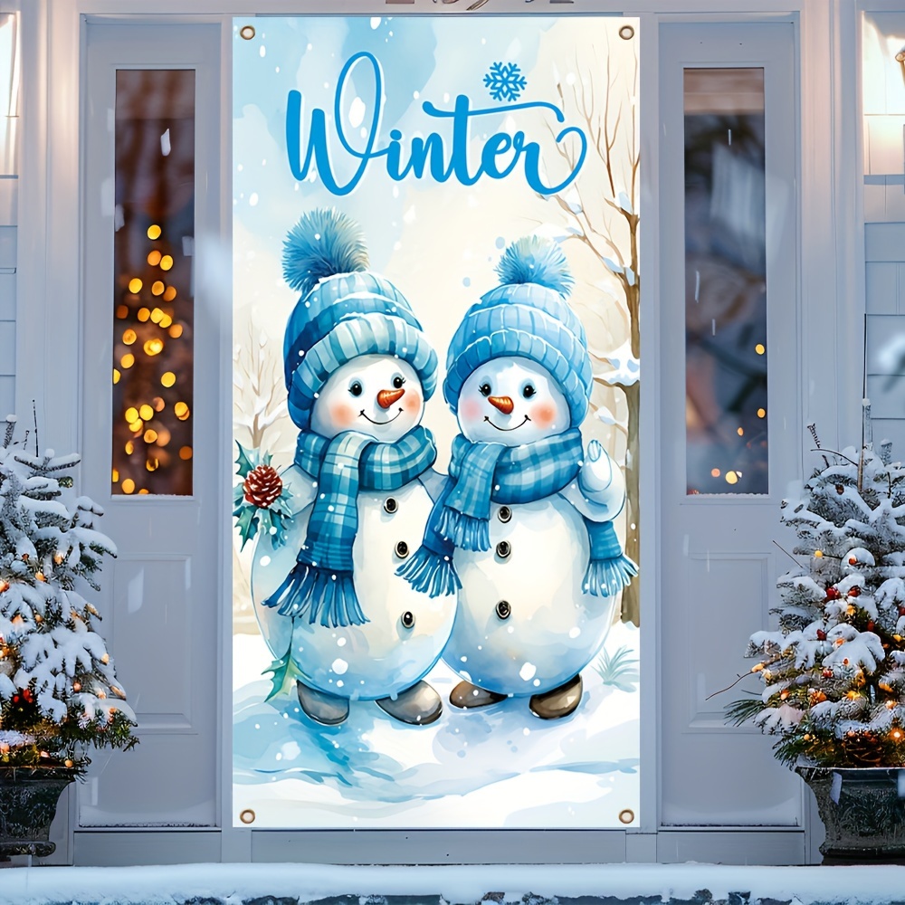 

Winter Snowman Door Banner Set, Polyester Holiday Entryway Decoration, Festive Snowmen Photo Backdrop For Christmas & New Year Celebrations, Indoor Banner Party Decor, X 35.4 Inches - Pack Of 1