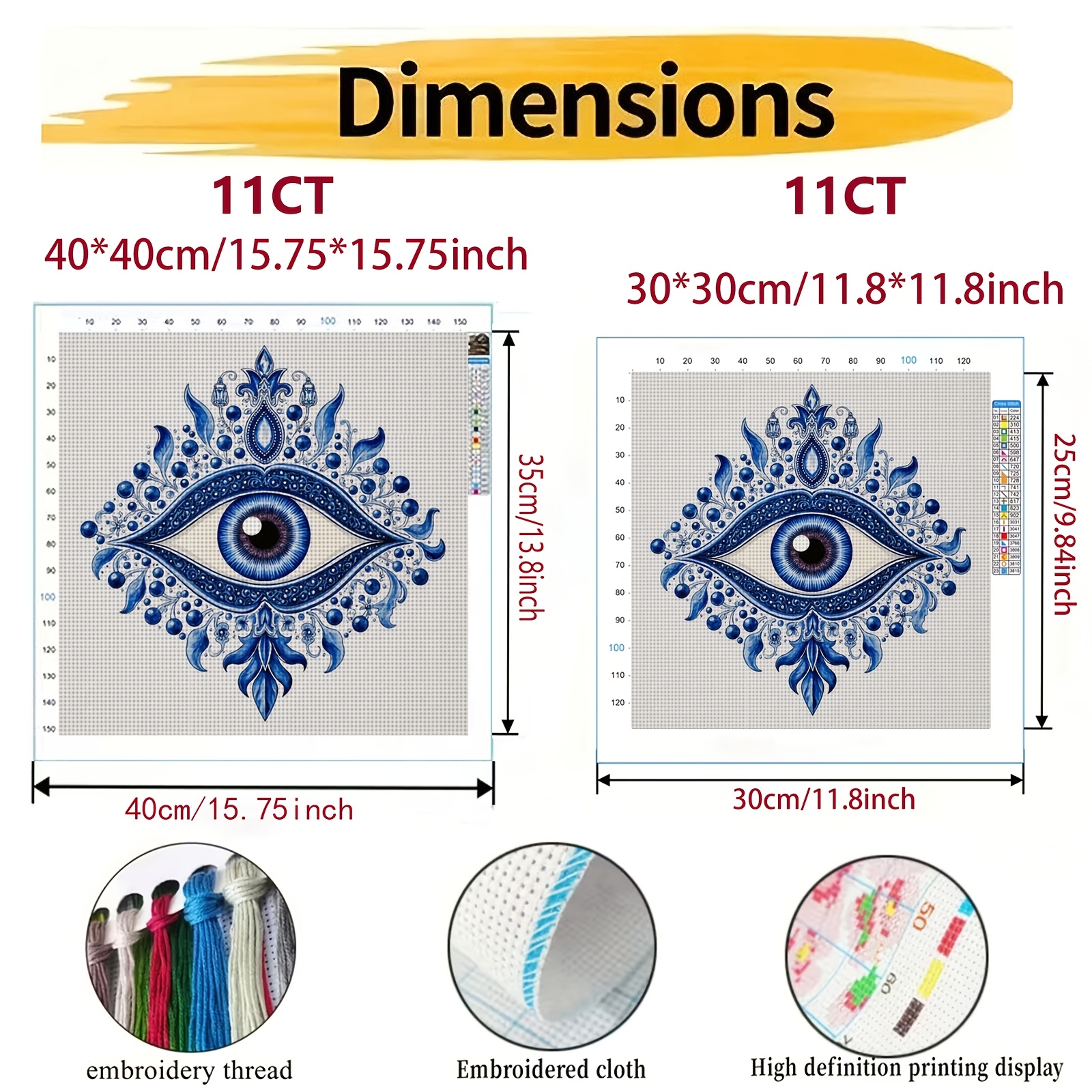 Cross Stitch Kit, Blue Eye Decorative Pattern for Beginners