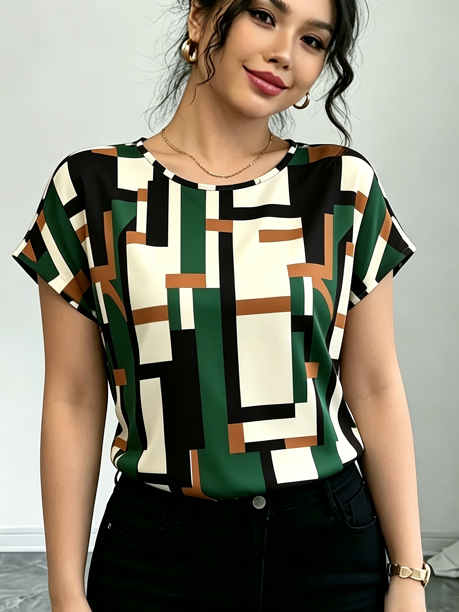 womens casual   printed short sleeve top