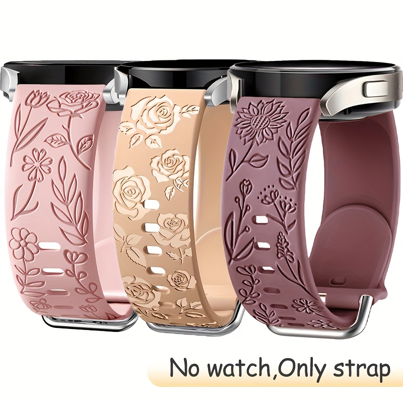 3pcs Compatible For Galaxy Watch 4/5/3/active 2 Watch, Soft Strap With Floral Carved Rose & Sunflower, Expandable Replacement Strap Compatible For Galaxy Watch (straps Only) - Unisex For