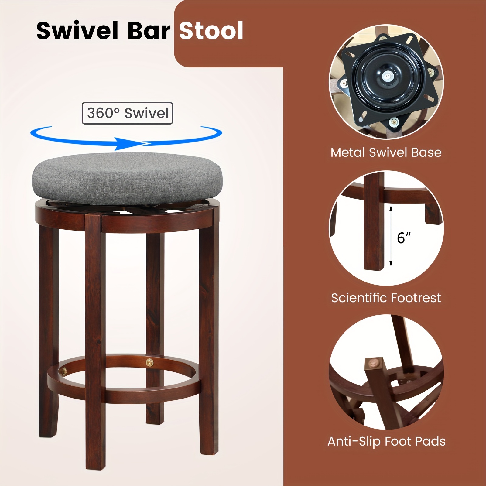 Bar Stools Upholstered Swivel Round Wooden Pub Kitchen - Temu