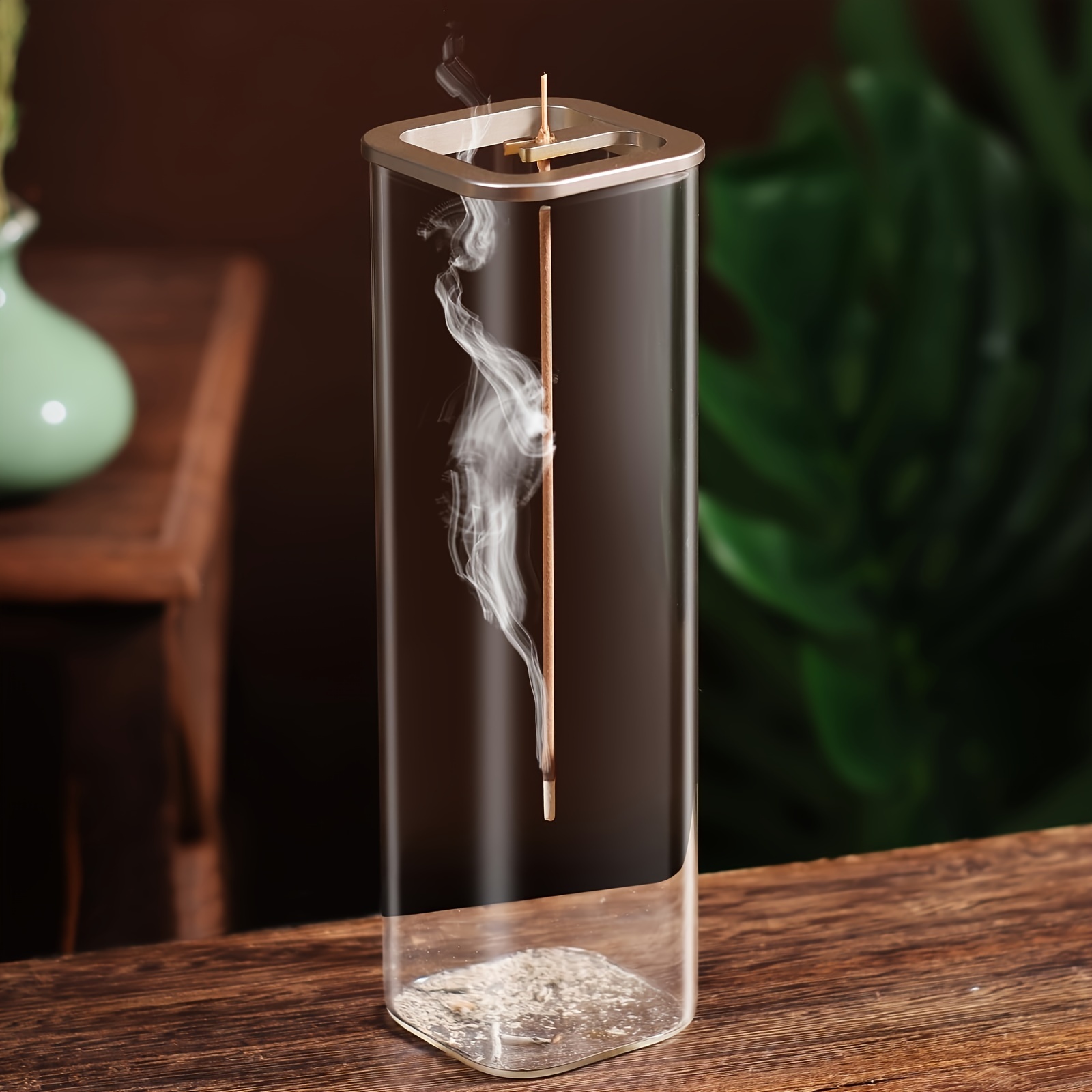 

1pc Glass Incense Holder With Metal Base, Square Shape, For Meditation, Yoga, Spa, And Home Decor, With 0.39-0.118 Inch Incense Sticks