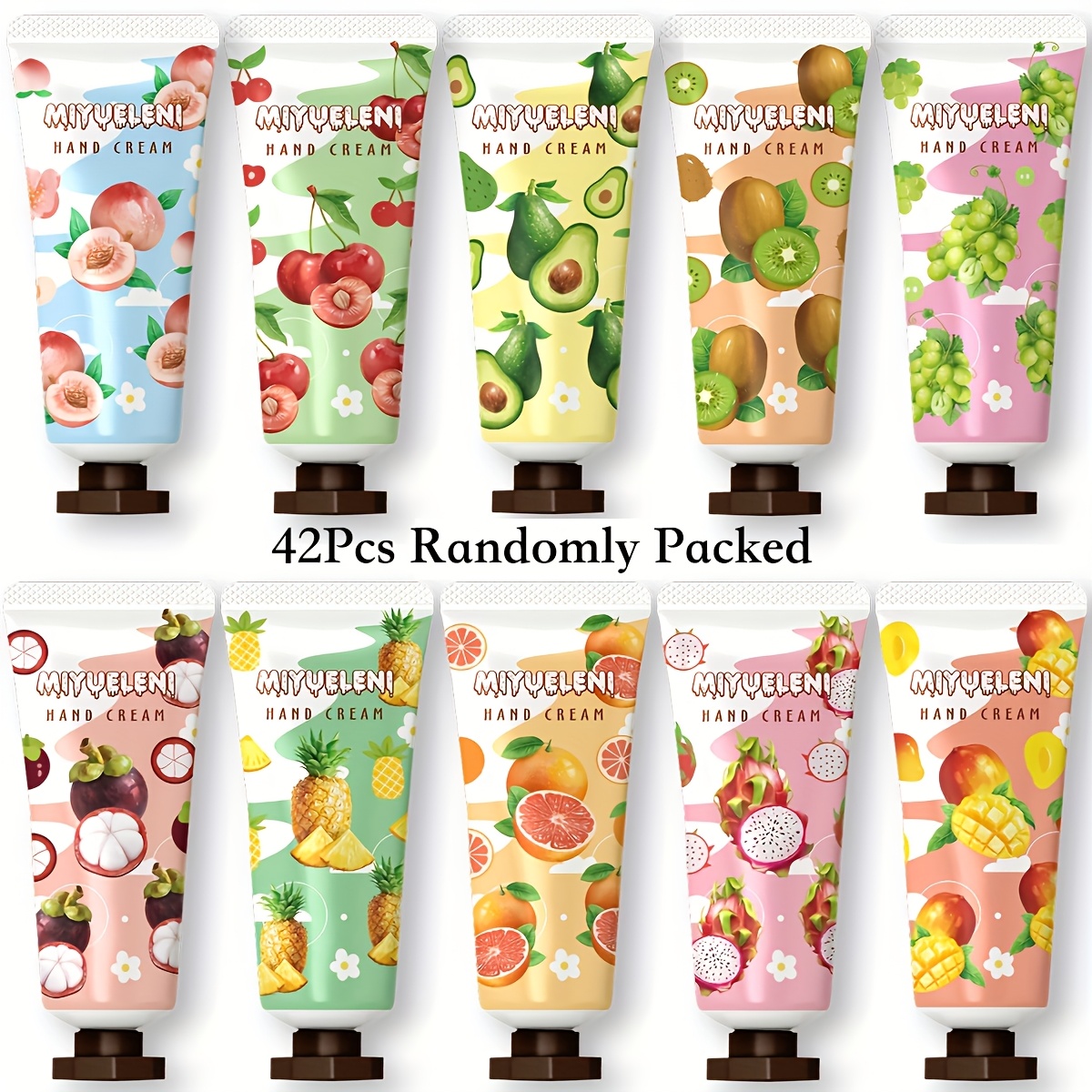 Image of 42pcs, Random Plant Fruits Hand Cream Gift Set For Dry , Moisturizing And Nourishing Your Dry , Travel Size Hand Lotion For In Fall And Winter, Not Greasy