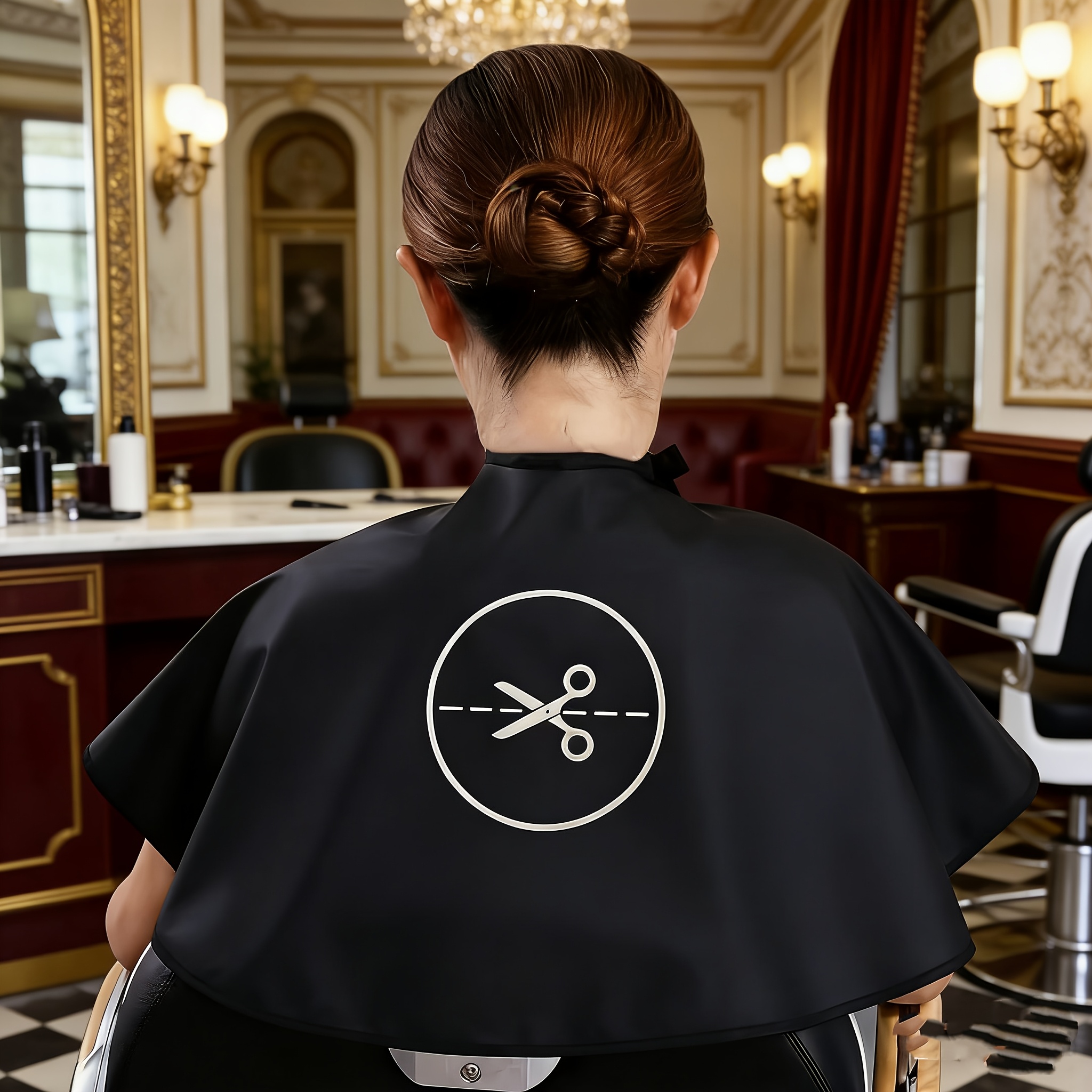 TEMU 1 Professional Hairdressing Cape | Salon Stylist Cape With Scissors Print, Hair Coloring Apron, Suitable For Hairdressers' Work And Home Use