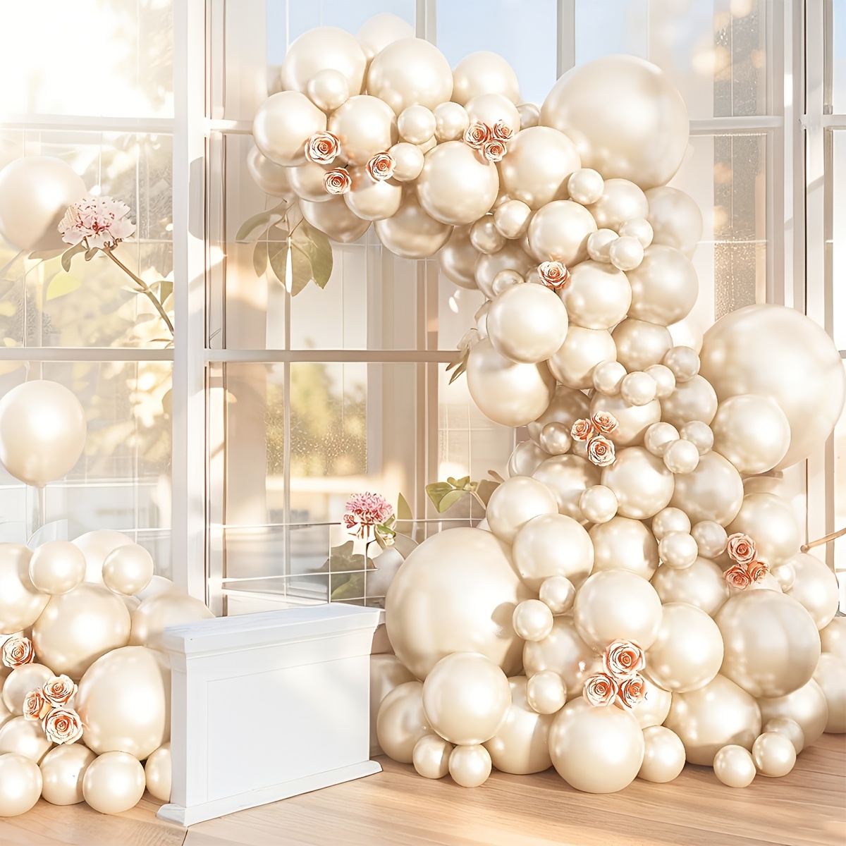 TEMU 111 Milky White Latex Balloons (5-inch, 10-inch, 18-inch) Decorative Set, Suitable For Weddings, Birthdays, Graduations, Anniversaries,