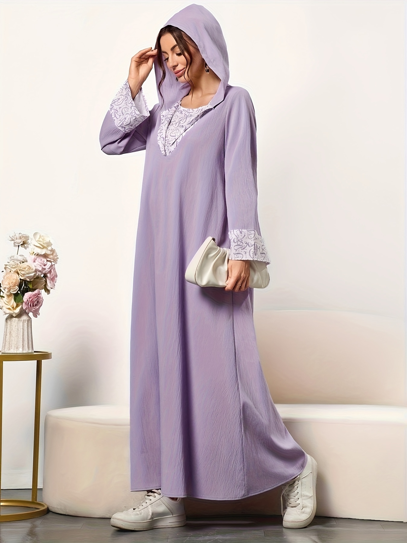 womens casual simple printed hooded long sleeve maxi dress - Temu Mauritius