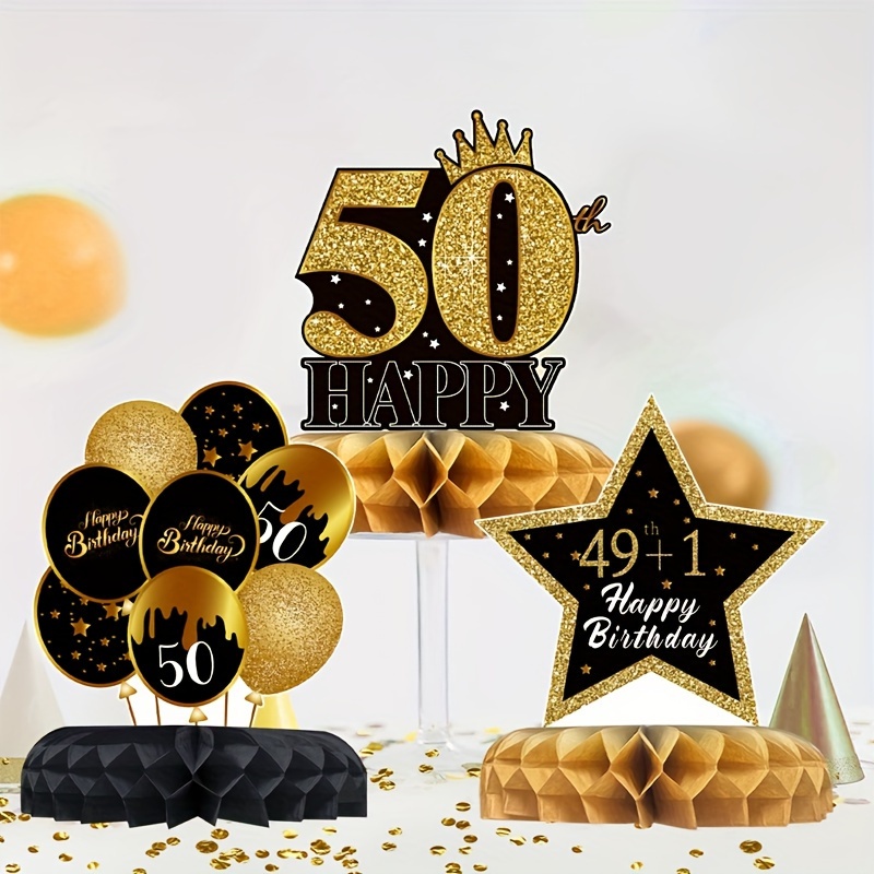 

9pcs 50th Birthday Honeycomb Centerpiece Decoration Set, Elegant Party Supplies, No Electricity Needed, For Weddings, Birthdays, Anniversaries, Retirements, With Paper Table Decor For All