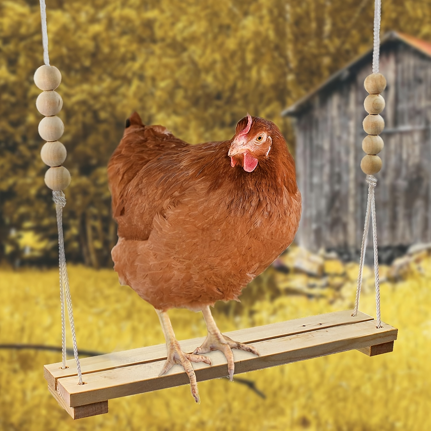 Image of Chicken Swing Toy For Coop Handmade Natural Safe Wooden Additions Large Durable Perch Ladder For Poultry Run Rooster Hens Chicks Pet Parrots Macaw Entertainment Stress Relief For Birds