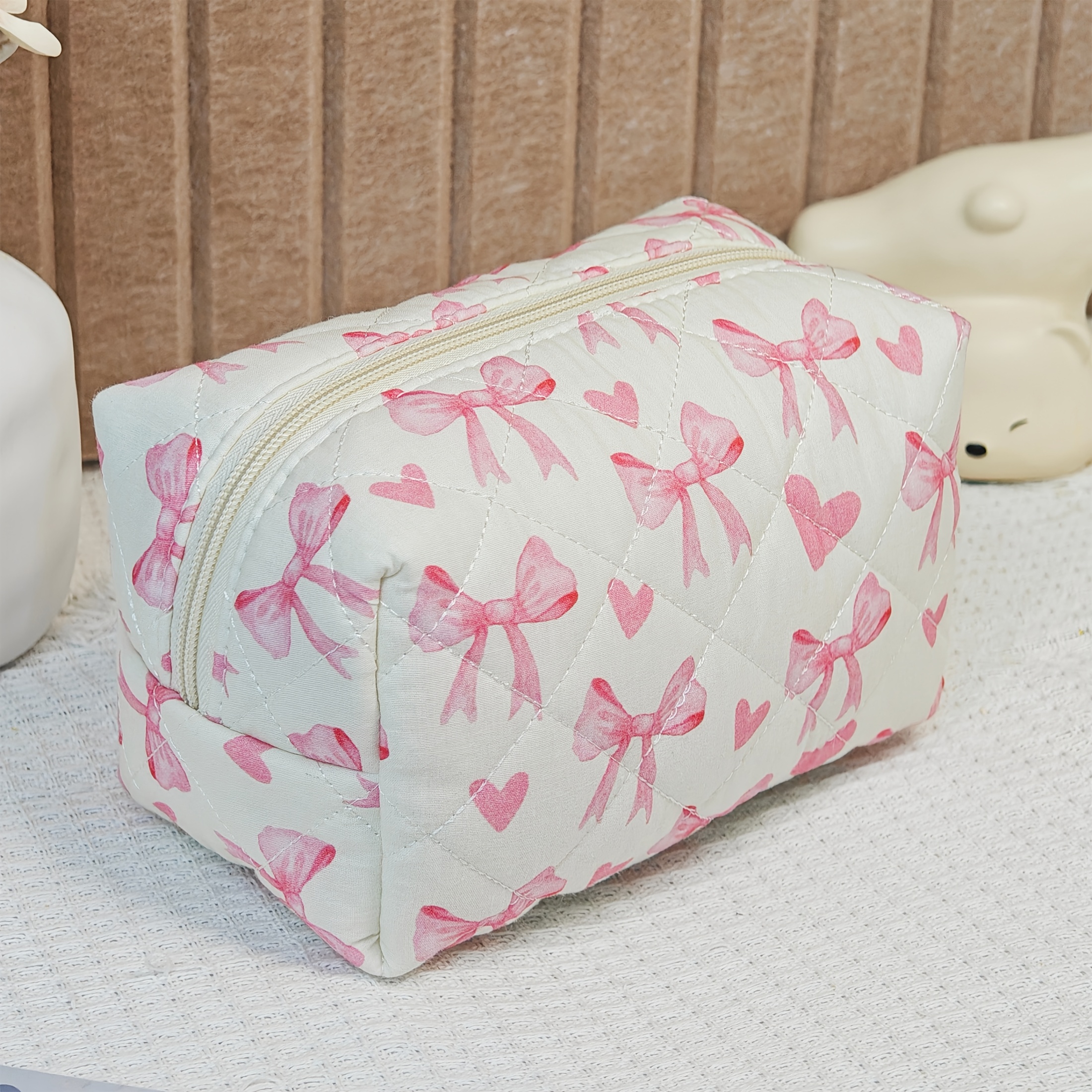 TEMU Unisex Adult Large Capacity Cosmetic Bag, Polyester Travel Toiletry Organizer With Random Floral Print, Unscented, Portable Makeup Pouch For Skincare And Beauty Products