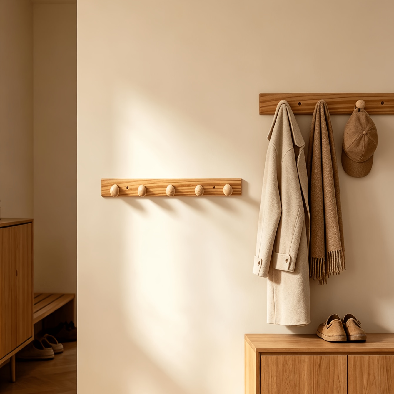 TEMU Wooden Coat Rack Wall Mount, Wooden Hooks For Wall, Painted End, Entry/bath/bed, Hanging Backpack Coat Towel Hat