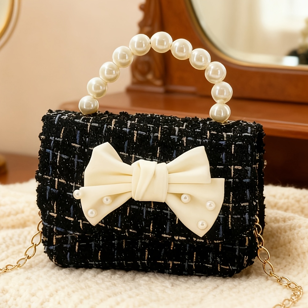 Image of Women & 3-in-1 Convertible Handbag & Crossbody Bag - Handle & Bow, Detachable Chain Strap Suitable For Weddings, Parties, Daily Use - Lightweight Black Plaid Clutch With - Ideal Gift For & Women