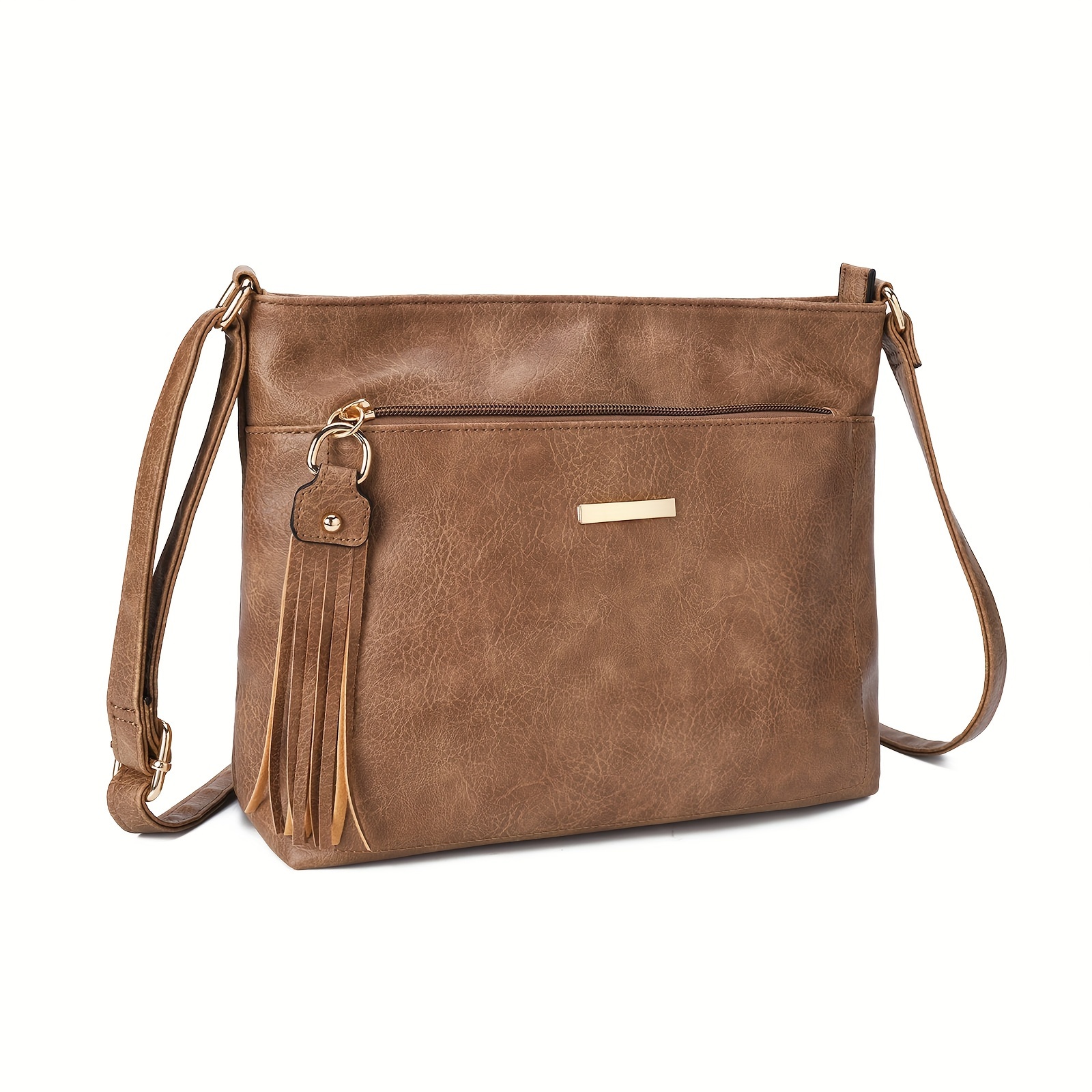 

Vintage Crossbody Bag, Versatile Pu Leather Shoulder Bag With Tassel Decor, Women's Every Day Messenger Bag