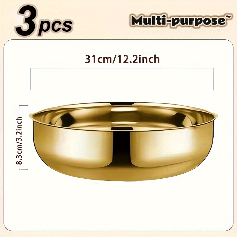 Image of Set Of 3 Extra Deep And Wide Golden Stainless Steel Mixing Bowls - Resistant To Rust, Non-slip, Safe For Dishwashers, And Built For Commercial Durability | Ideal For , Washing Vegetables