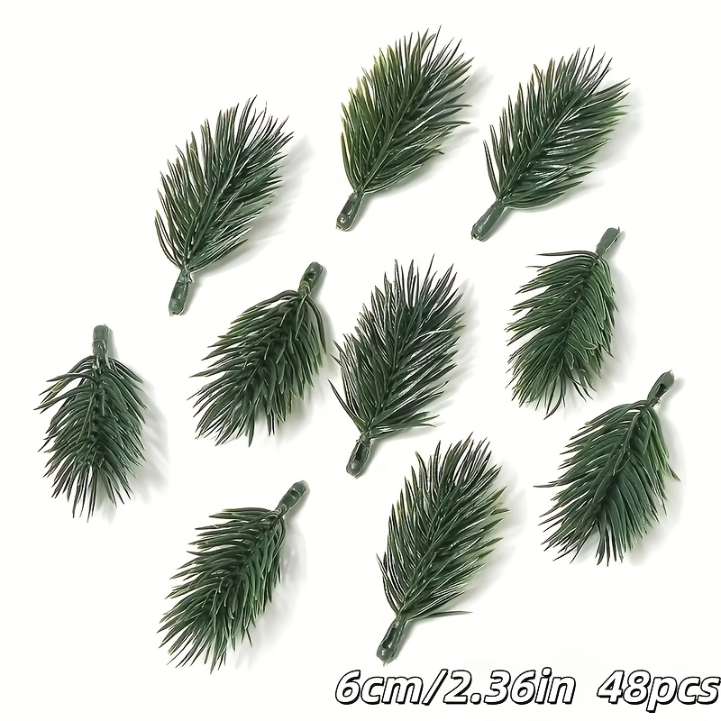 TEMU 48pcs Artificial Pine Branches, Realistic Green Needle Plastic Pine Twigs, Suitable For Outdoor Christmas Trees, Wreaths, Bouquets, Tabletop