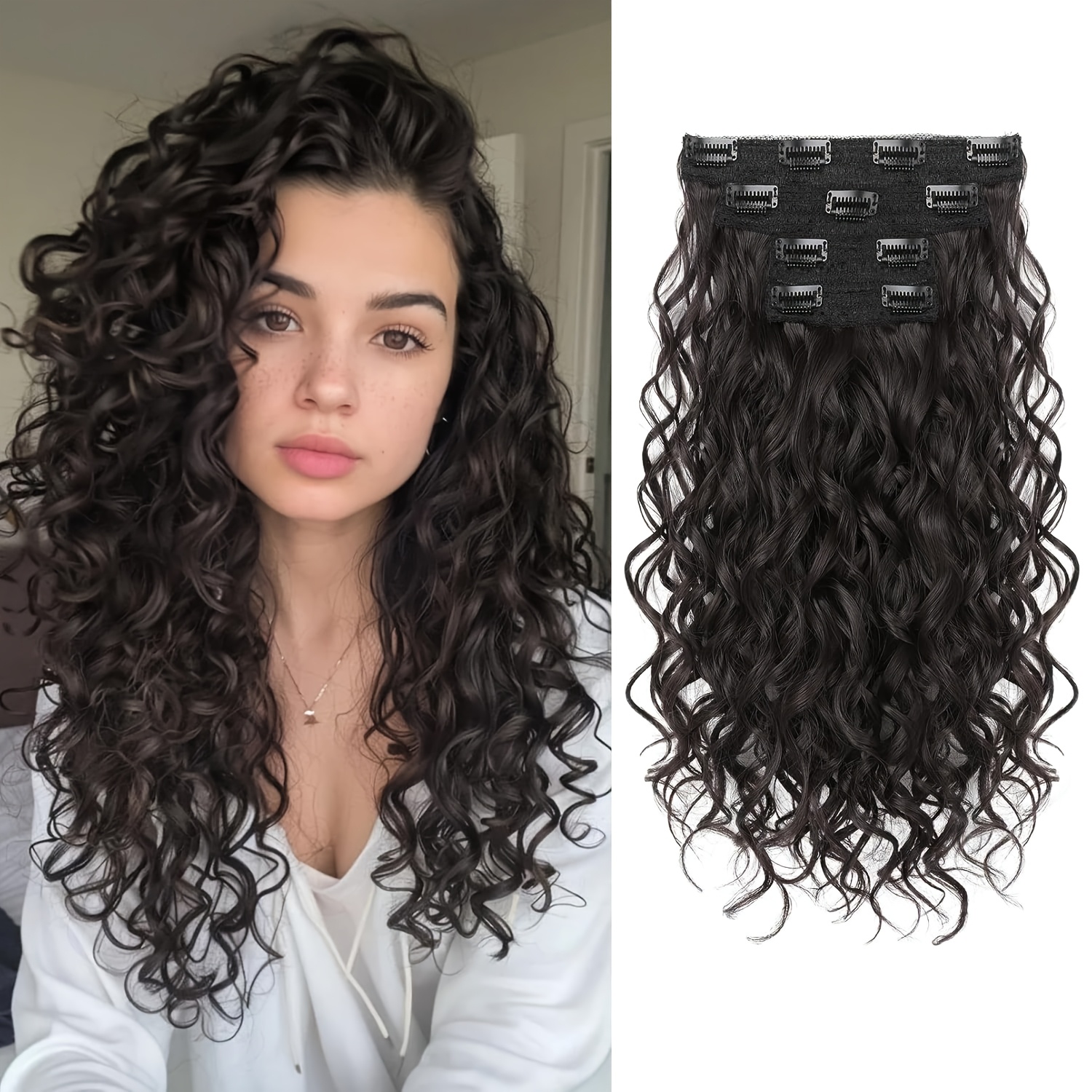 4pcs 30.48 cm clip-in short curly hair extensions with lace weft - invisible hairpieces for women, heat-resistant &  , adds volume & length,    , hair volume enhancer, elegant hairpiece,   hairpiece details 1