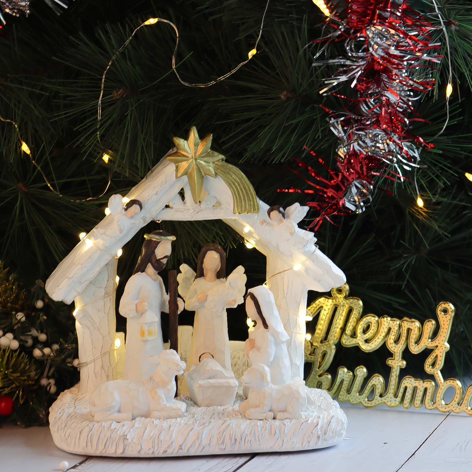 Crèche De Noël En Acrylique Illuminée - Figurines Décoratives 18x18 Cm Pour Décoration Intérieure De Noël