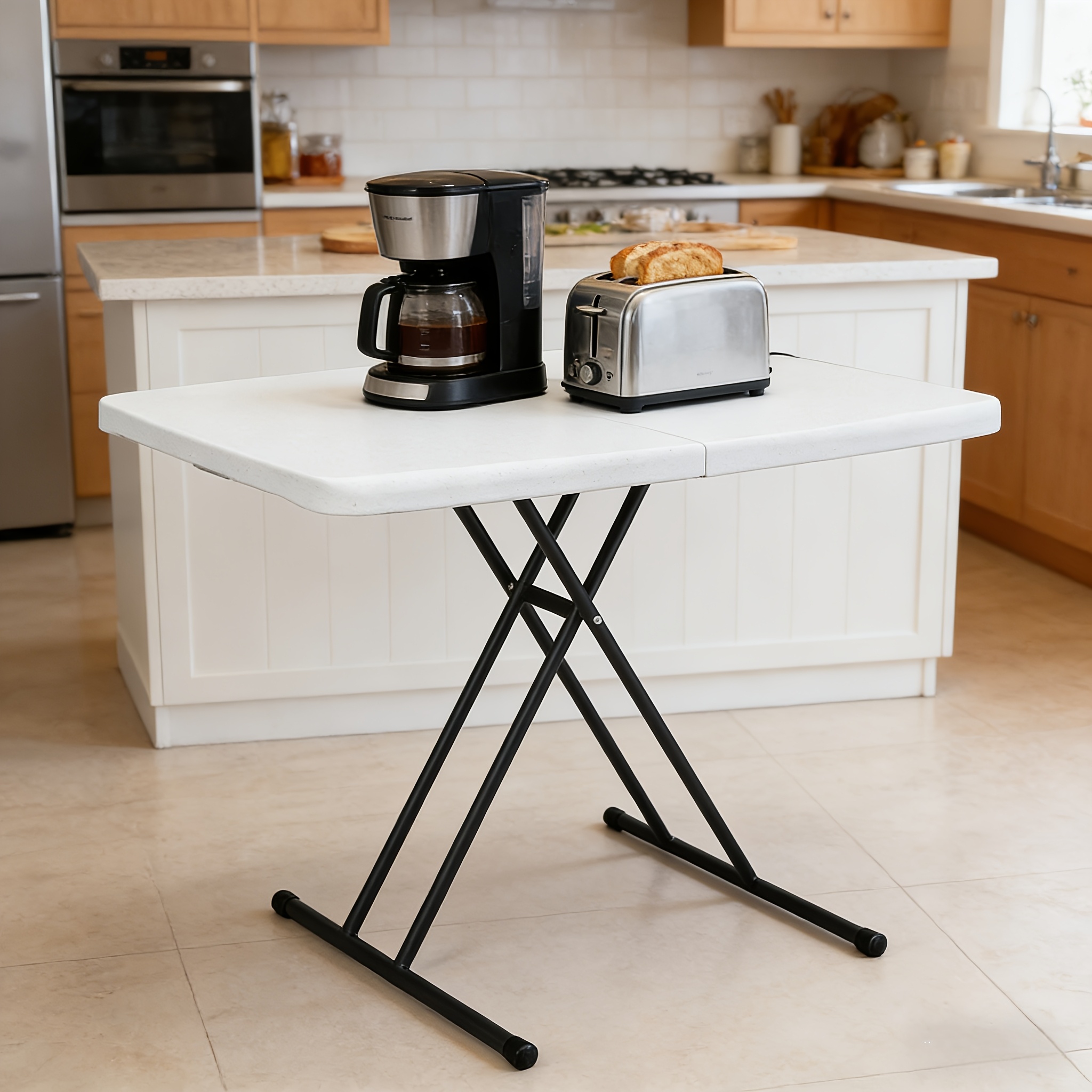 TEMU Portable Folding Table With Adjustable Height & Heavy-duty Metal Legs - Space-saving Suitable For Camping, Outdoor Parties, Picnics, Tailgating,