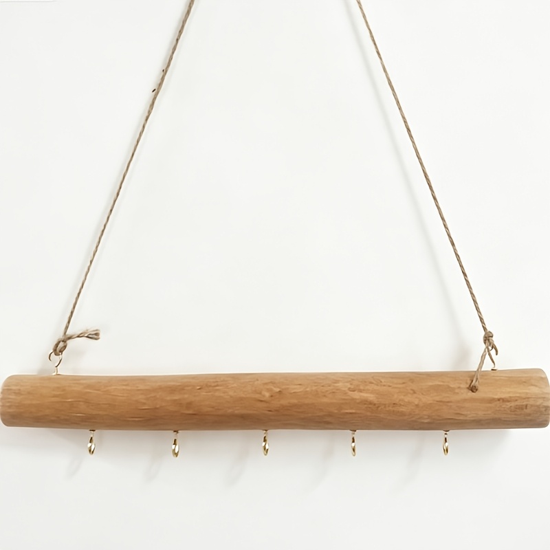 Image of 1pc Bohemian Natural Driftwood Wall Hook - Rustic Pine Wood Jewelry Organizer With Twine Rope Hangers, Coastal Beach House Decor For Keys, Bags, Hats