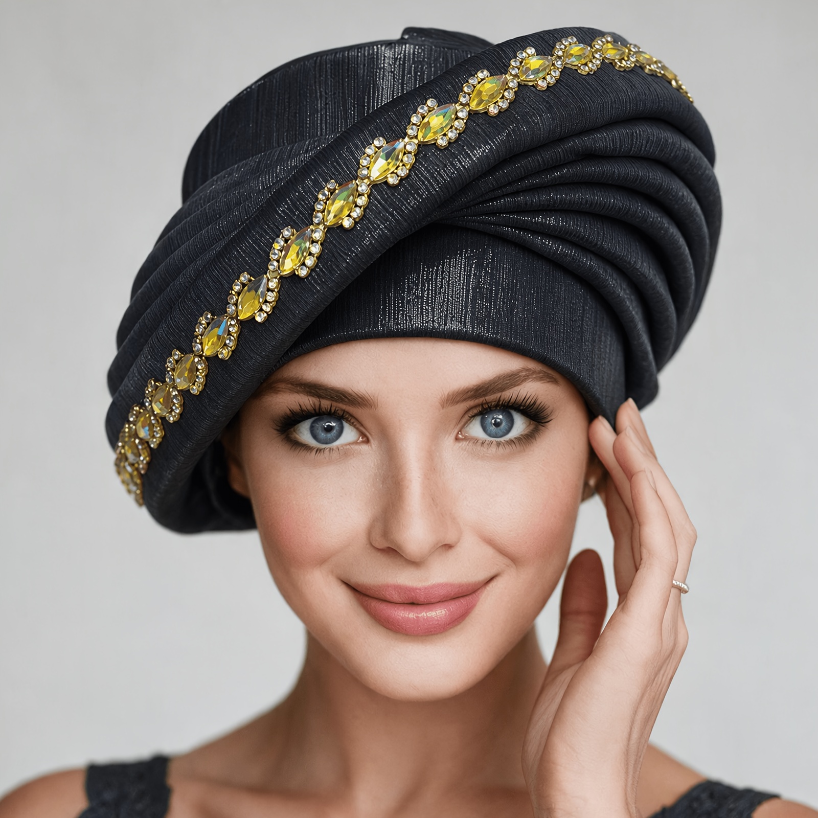 TEMU 1pc, New Women's Hat, Auto African Head Tie From Nigeria, Head Turban For Women, Bright And Soft Fabric, With Diamonds, Exuding And . Suitable