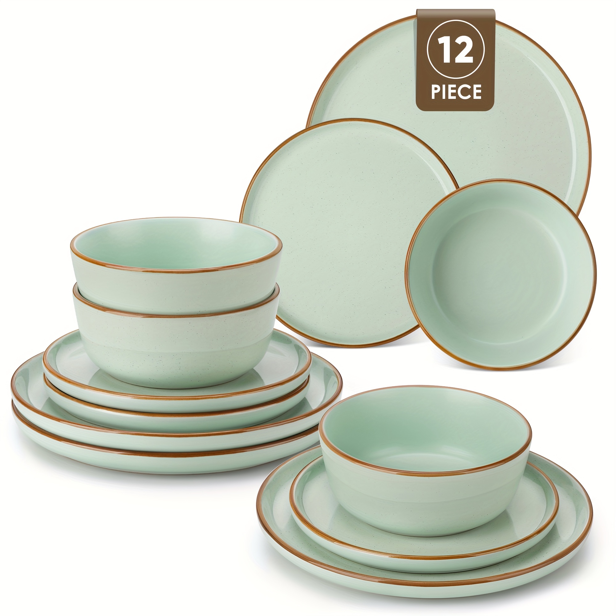 Sesame Glaze Dinner Set Set Of 12 Stoneware Tableware 12pcs Dinnerware Service For 4 Dinner Plate Dessert Plate And Cereal Bowl