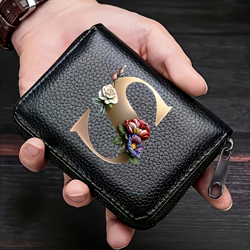 Image of [printed Design - Not Textured] Letter Printing Accordion Zipper Card Bag, Printed Design Not Textured Wallet Men's Wallet Card Holder Coin Purse Credit Card Holder Wallet For Men, Gift For Men