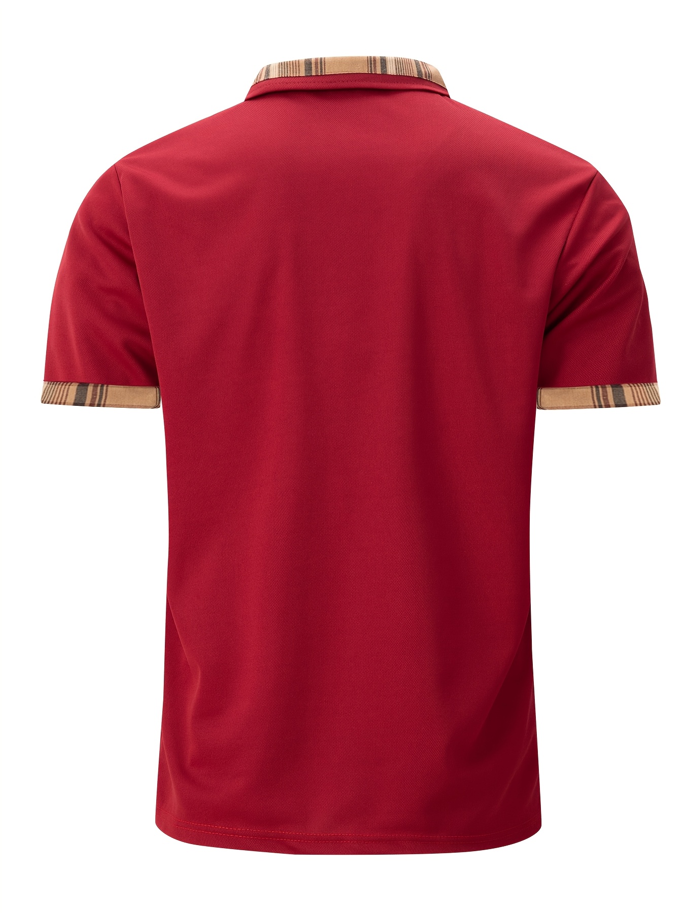 1pc Chemise Polo En Polyester Décontractée D'été Pour Hommes Avec Détail de Poche À Carreaux, Manches Courtes, Tissu Tricoté, Légèrement Extensible, Coupe Régulière, Col À Revers, Boutonnière - Sans Ceinture