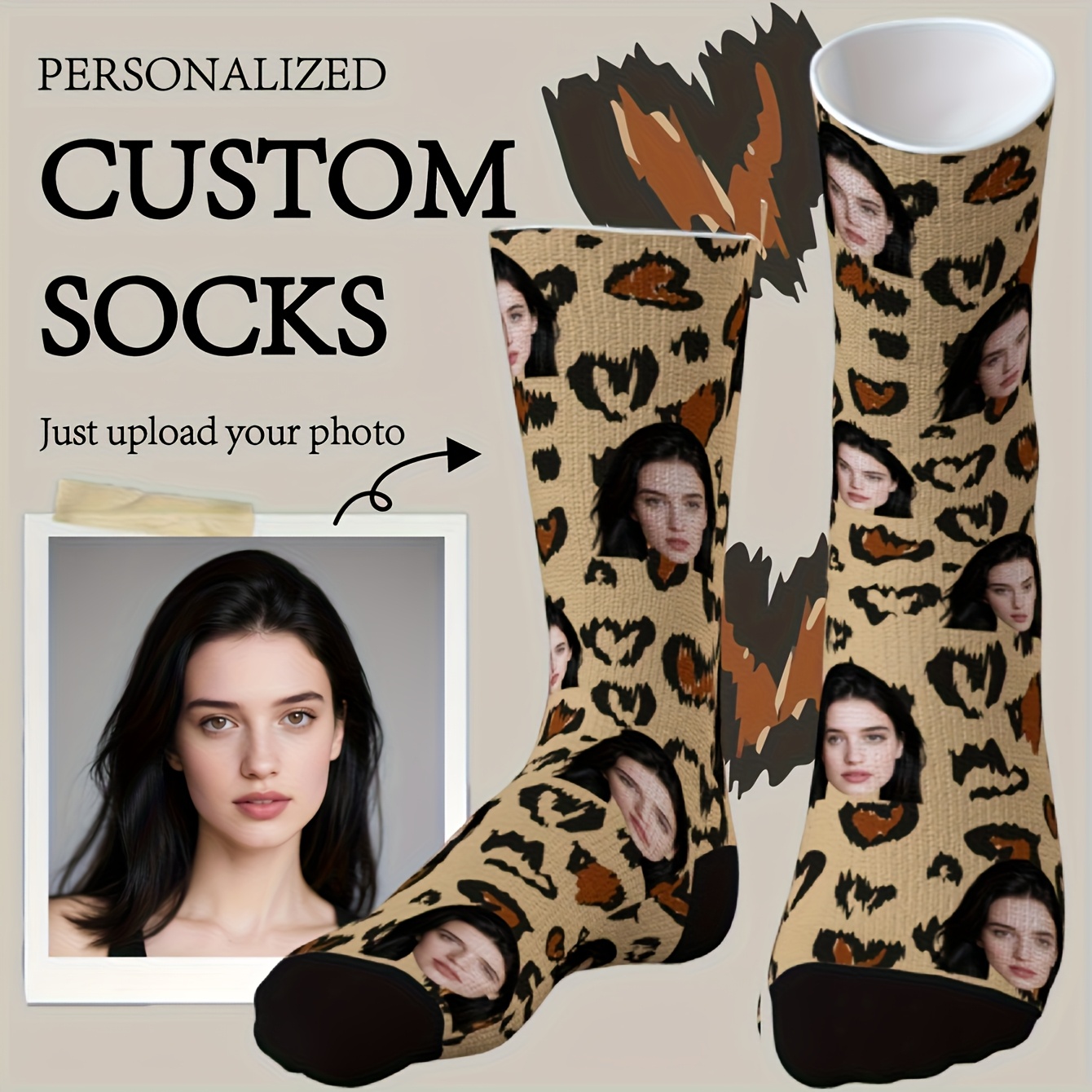 TEMU 1 Paire de Chaussettes Personnalisées avec Photo - Foto//Logo/Visage /Cœur/Numéro/ sur Mesure - Ensemble pour Couples Avec Votre Image - Collage