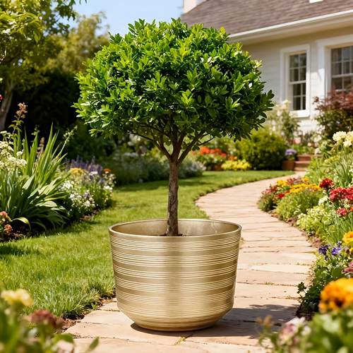 large bohemian gold planter pot lightweight resin round suitable for outdoor use gold plated large flower pots for room decor standing modern vase gardening gift home decor