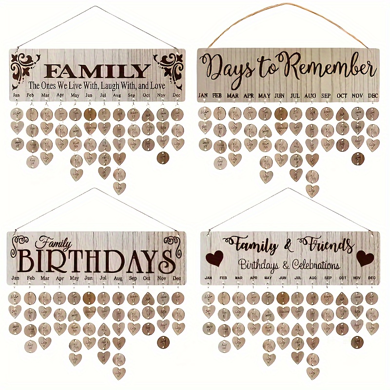 

1pc, Family Birthday Board, Diy Wooden Calendar Wall Hanging Birthday Reminder Plaque, With 100 Wooden Tags, Great Gift For Mom Grandma, Birthday