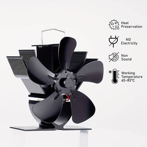 aluminum 5 blade heat powered stove fan for wood burning fireplaces silent operation exhaust fan with multiple components portable design no electricity needed