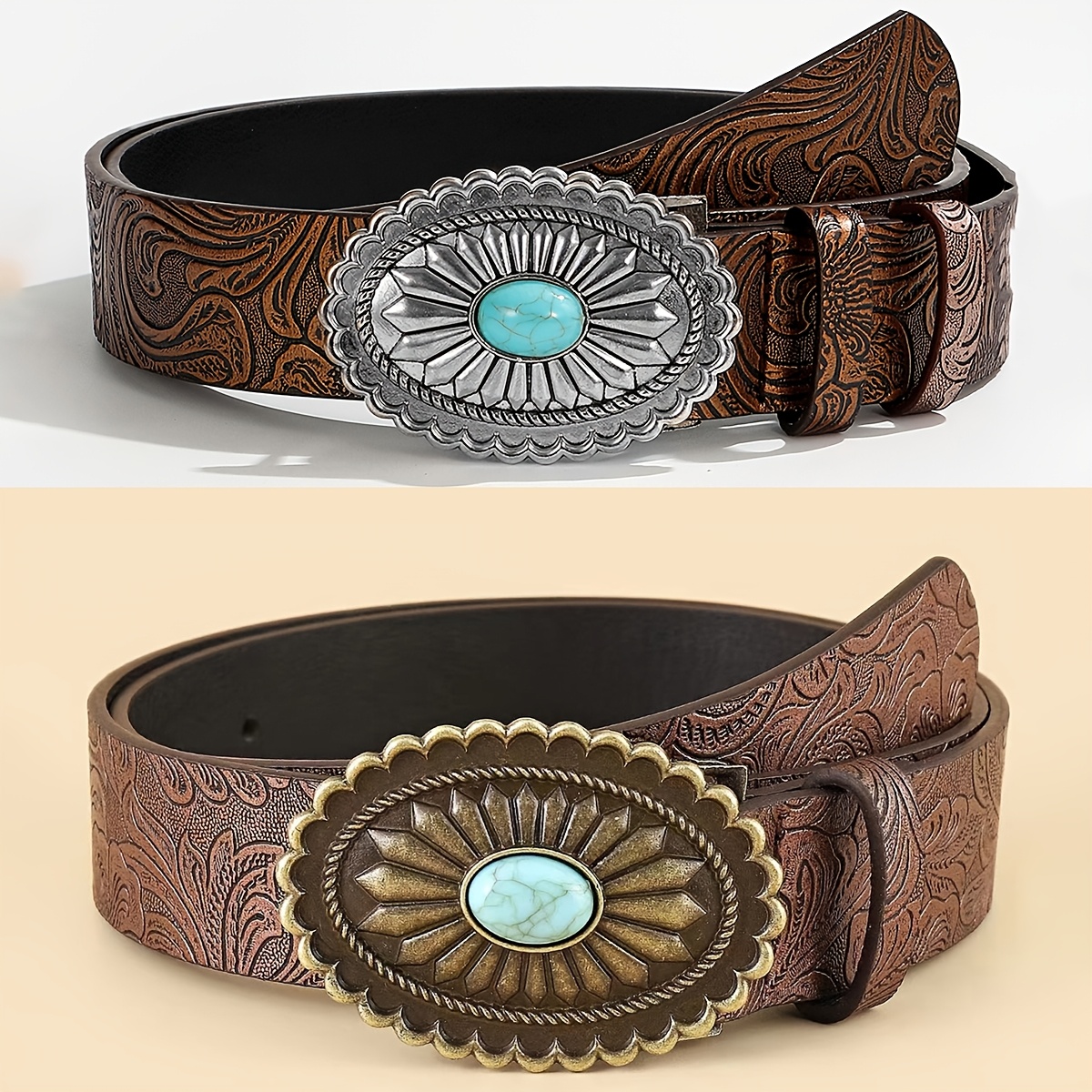 Wide Western Disc Belt Turquoise Cowgirl Boho Country Leather Belt for Jeans 71cWnZsWLKL._AC_UY350_.jpg main image 4