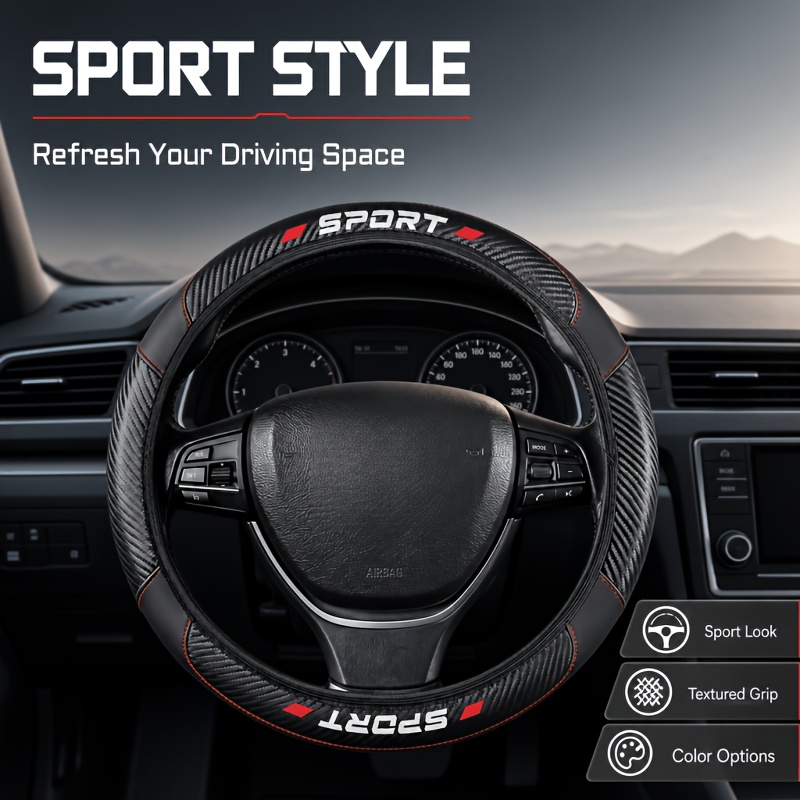 TEMU 1pc Car Steering Wheel Cover, Pu Material, Suitable For -15 Inch Car Steering Wheels, No , , Automotive Interior Accessory