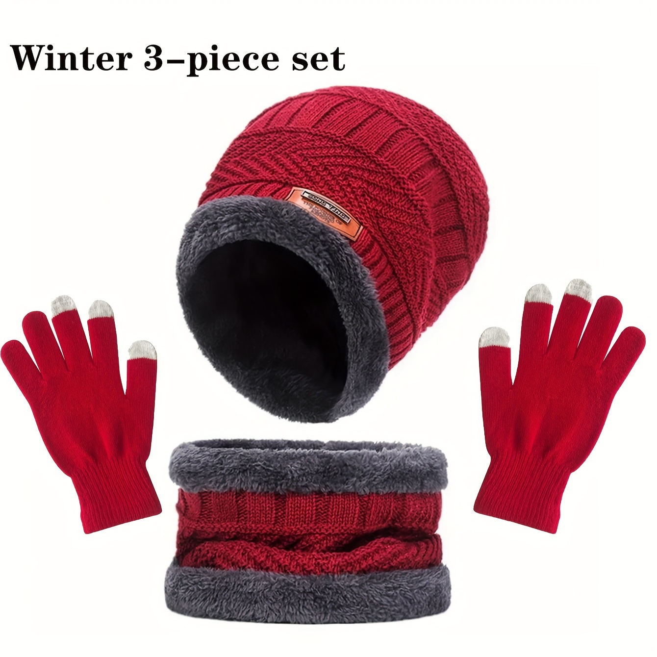 2pcs+1 pair Winter Warm Velvet Hat Scarf Gloves Set for Boys and Girls Outdoor Riding Hat Beanies Neck Protection Scarf Cap details 1