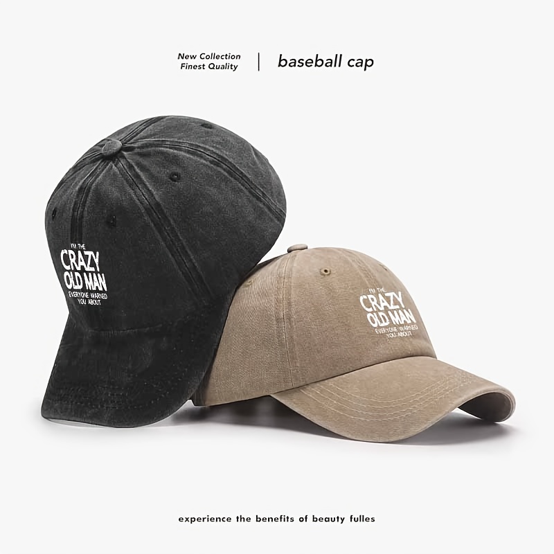 做旧复古棒球帽，磨损文字叛逆标语，街头文化，可调节、轻便、遮阳帽 商品详情 0