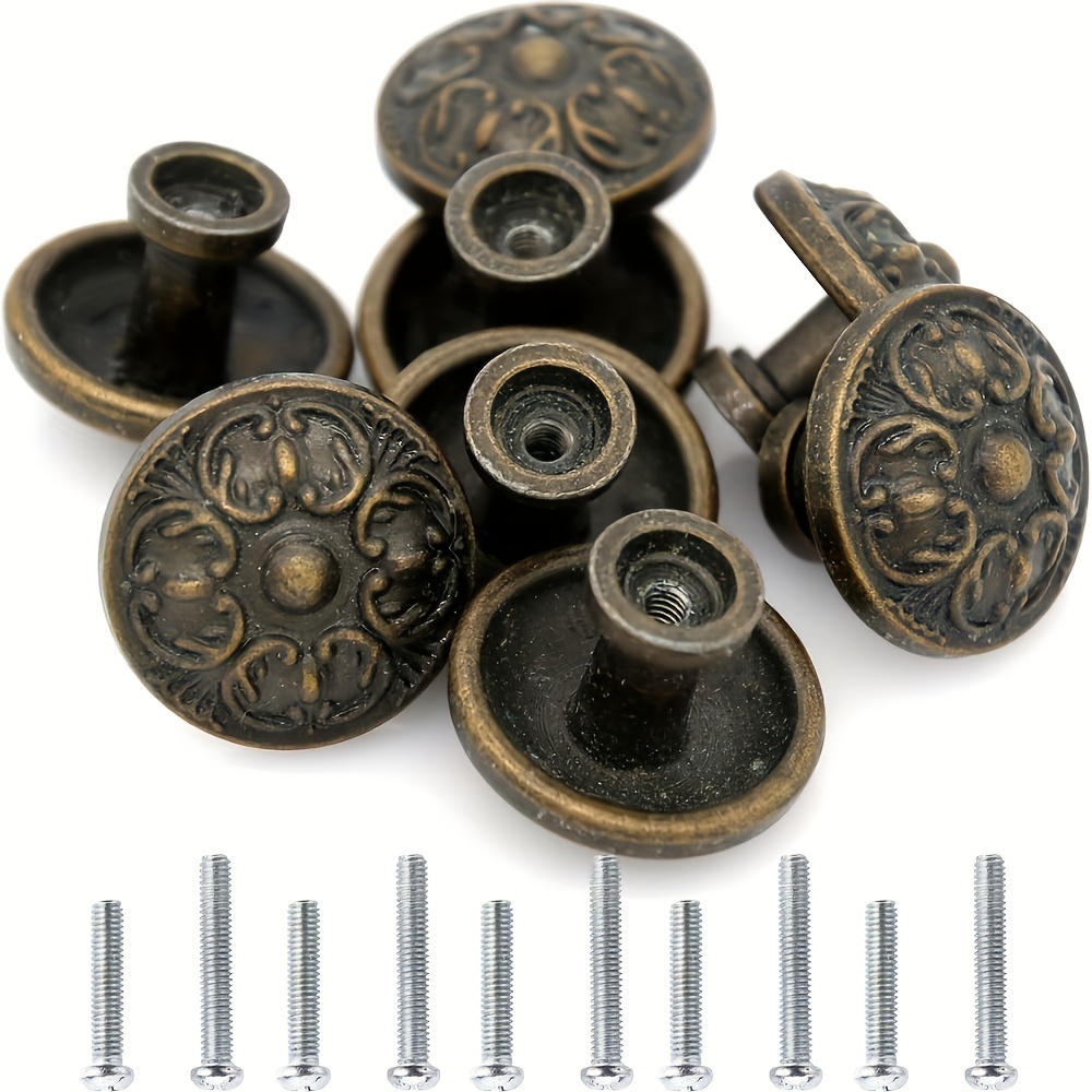 

Vintage Round Drawer Handles Set - 4/6 Pcs, Iron Cabinet Knobs With Dual Screw Sizes, Perfect For Bedside Tables & Dressers, 1.14"x0.87