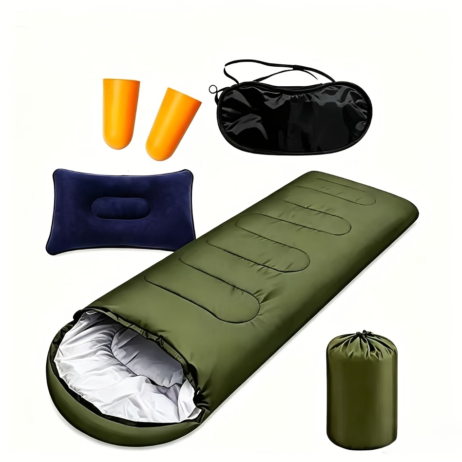 Sleeping Bag Set Portable Cold Resistant Camping Sleeping Bag Kit With Pillow Eye Mask Earplugs Storage Bag For Outdoor Travel Hiking Home Backyard Use
